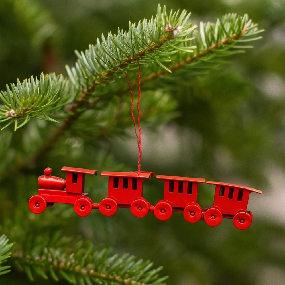 Red Train Ornament Midwest Importers TAIWAN Vtg Christmas Metal Tin